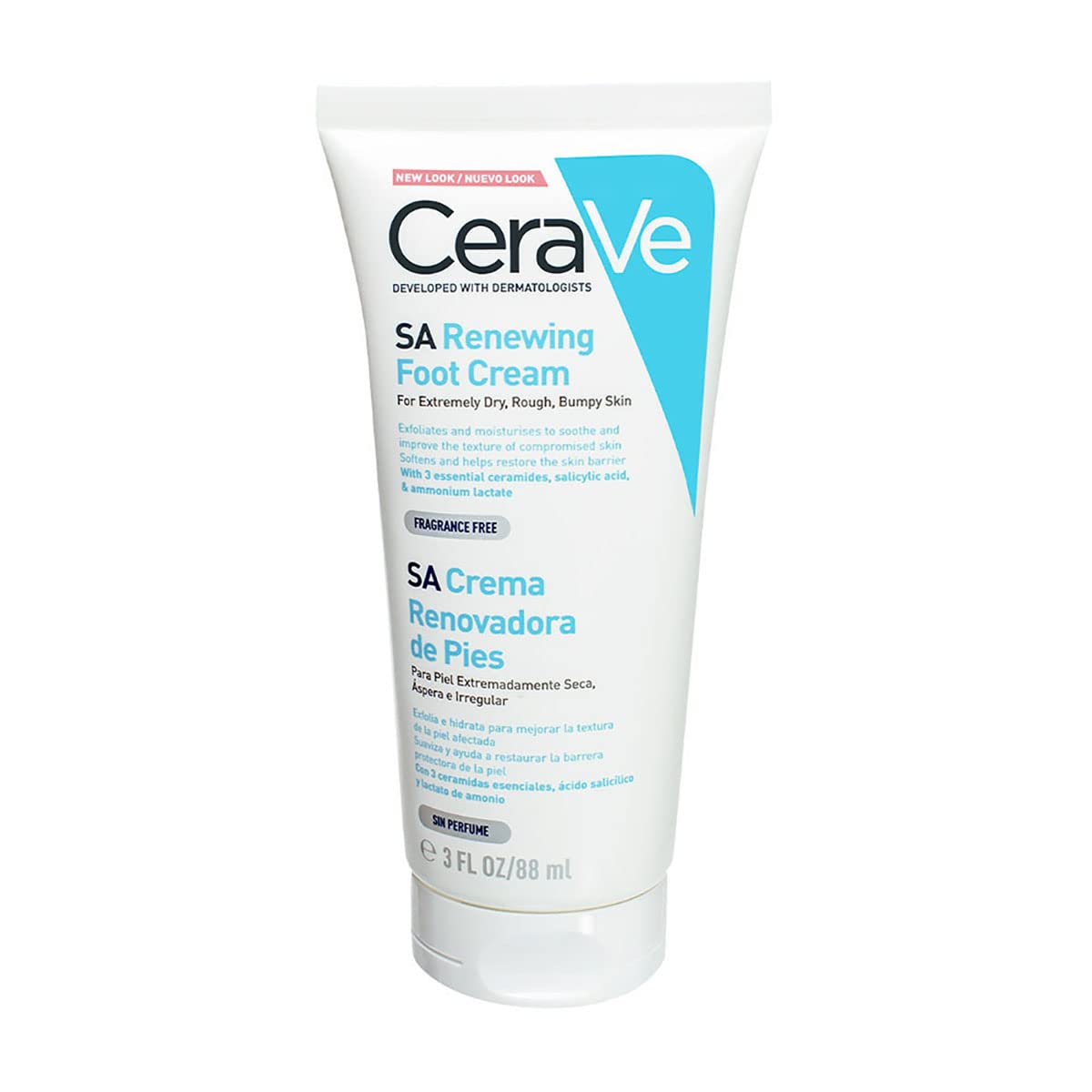 CeraVe Crema Renovadora de Pies | 88 ml| Crema hidratante para pies con ácido salicílico | Para piel muy seca y áspera + Limpiadora Hidratante |473ml