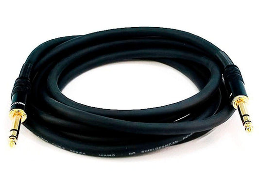 Cable Mono Premier Series 1/4 Pulgadas TRS Macho a Macho Negro 10 Pies 16AWG Chapado en Oro