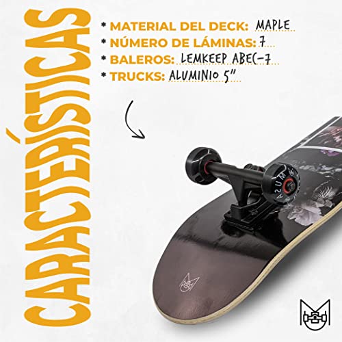 MUSA | Patinetas Skate de Madera con Llantas Blancas | Aesthetic Patinetas Skateboard de Madera de Maple | Ideal para Patinadores Nivel Principiante y Avanzado | Patineta con Diseño