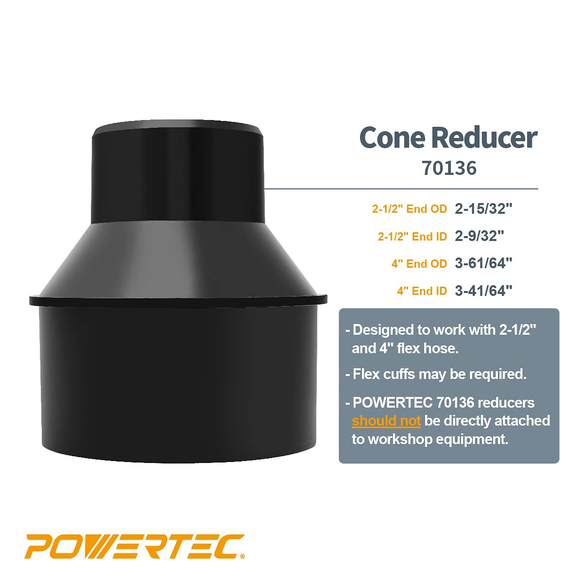 Cono Reductor POWERTEC Negro 4 Pulgadas a 2-1/2 Pulgadas