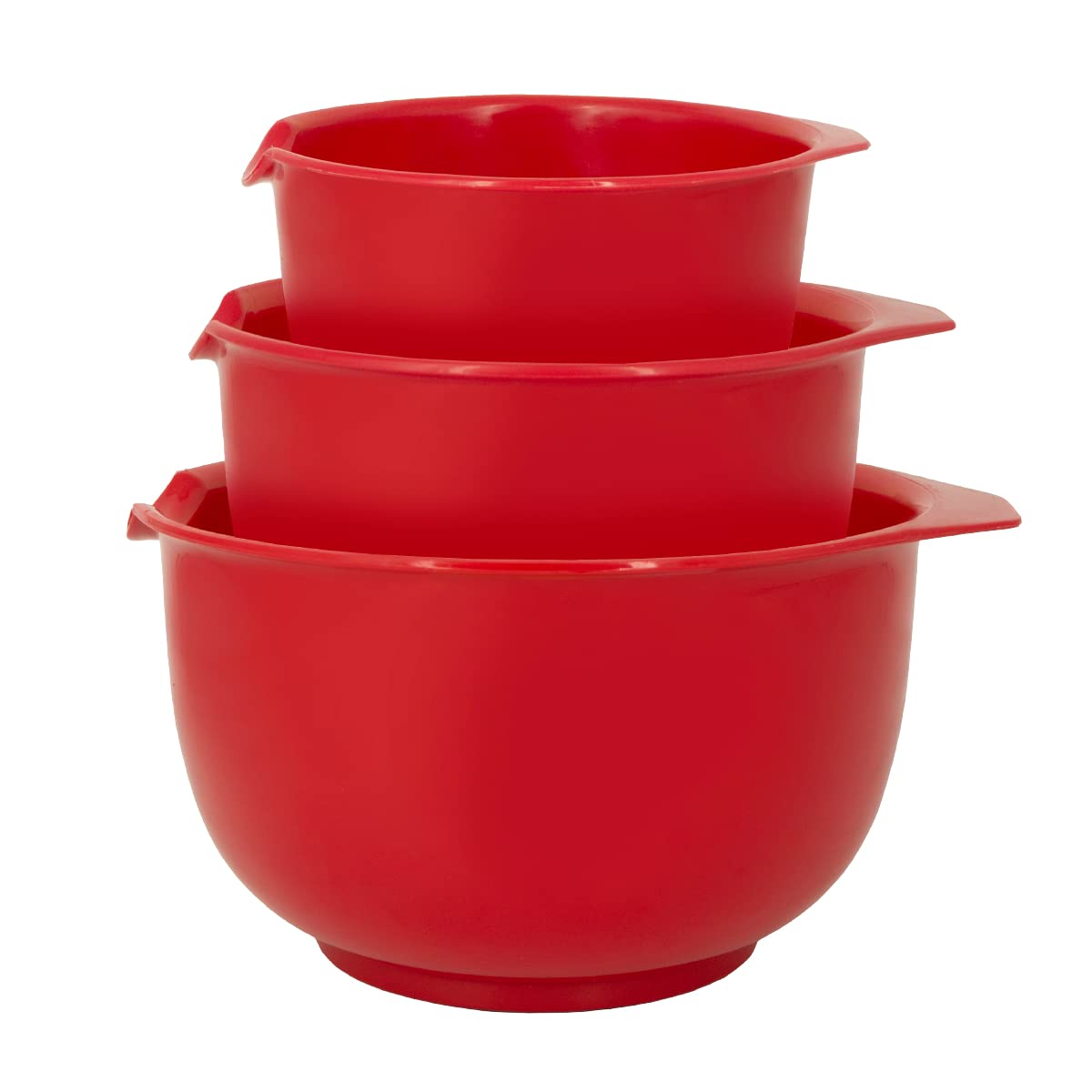 Glad Cuencos para mezclar con boquilla de vertido, juego de 3, diseño de anidación que ahorra espacio, antideslizantes, sin BPA, aptos para lavaplatos, suministros de cocina y horneado, color rojo