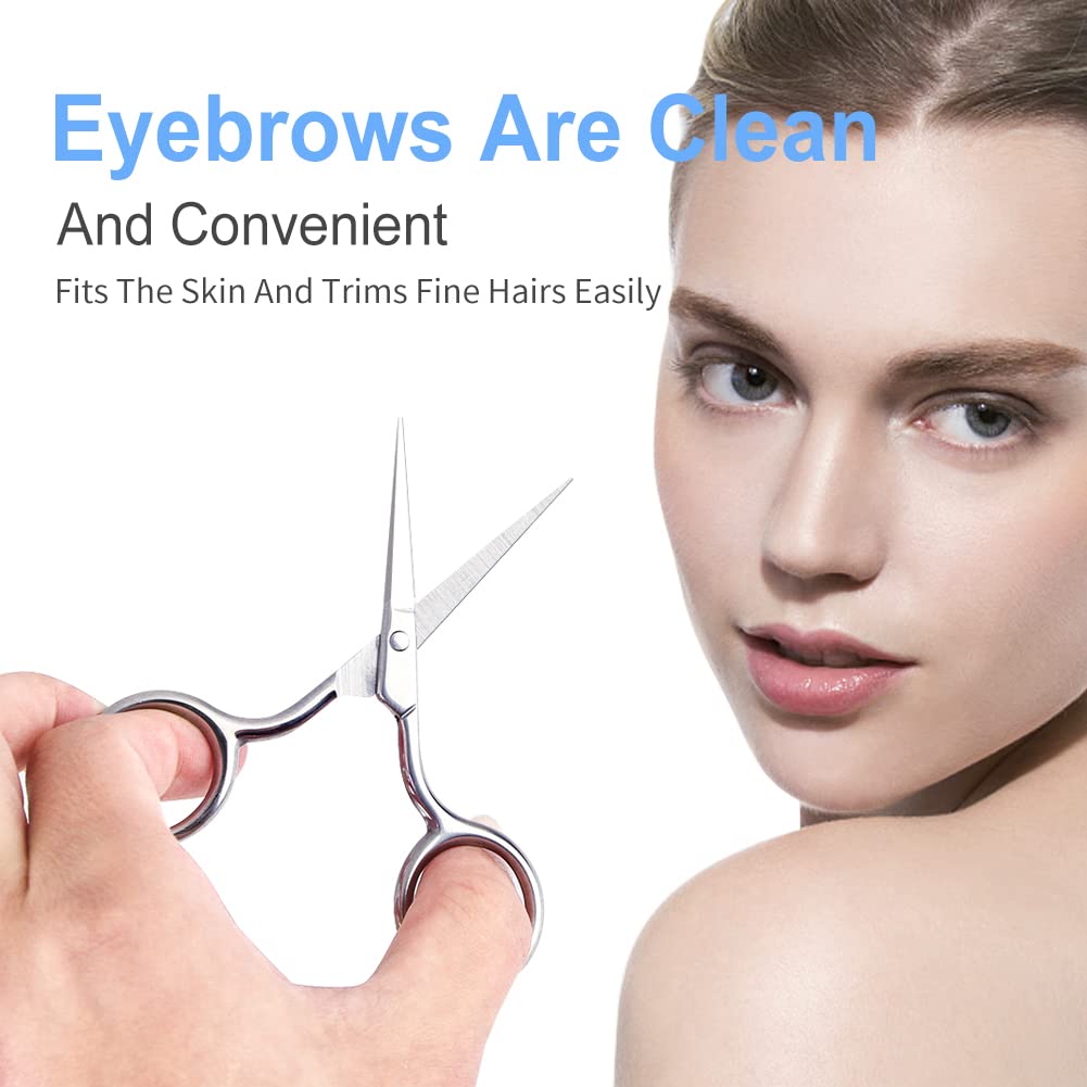 Tijeras para cejas, tijeras pequeñas para cabello, cejas, cabello de nariz, barba, pestañas, cutícula, acero inoxidable, punta recta, tijeras para el cabello de nariz - ASONTAO