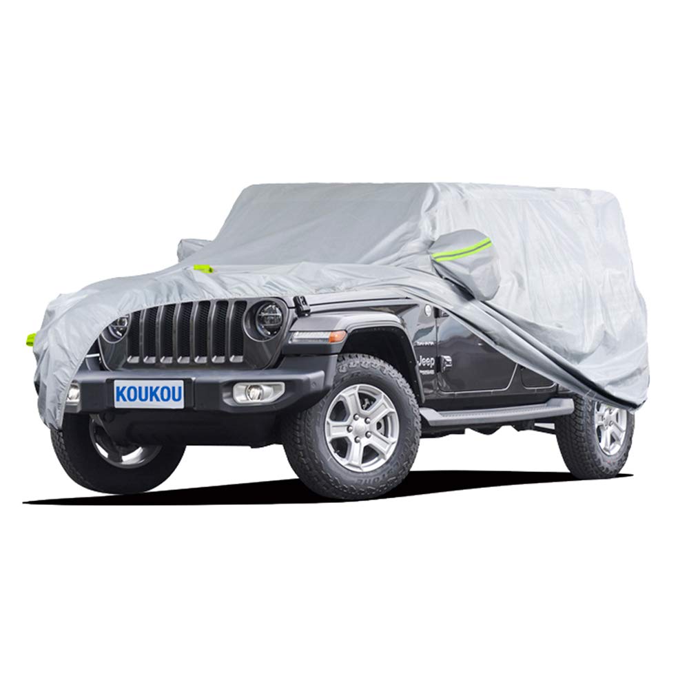 KouKou 6 Capas SUV Cubierta De Coche Impermeable Todo Tiempo, Ajuste Universal Para Jeep Wrangler Unlimited JK JL 4 Puertas Y SUV Compacto, Al Aire Libre Sol UV Protección Contra El Polvo. (460-485cm)