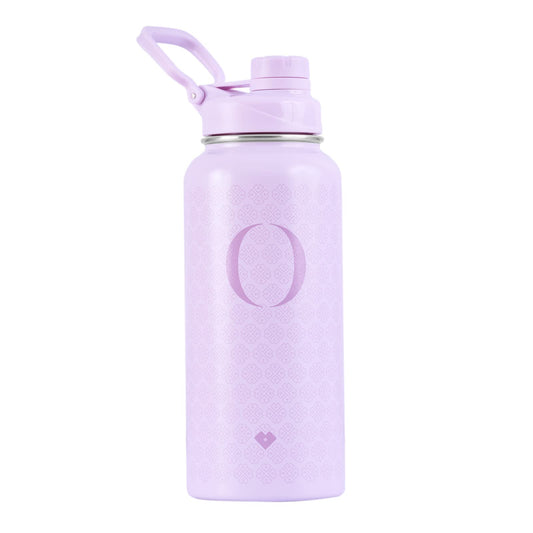 LuckyLy Termo de Acero Inoxidable con Iniciales 1 Litro, Doble Aislamiento Térmico y Tapa Hermética Antigoteo, Botella de Agua Motivacional ideal como Regalos para Mujer y Mamá – Modelo Terry, Letra O