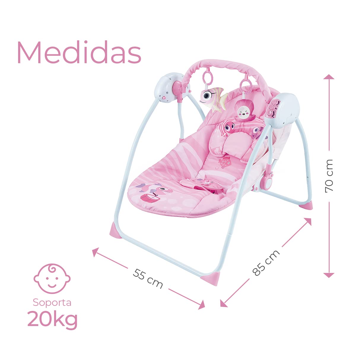 Silla Mecedora Eléctrica Raganet Rosa con Columpio a Control Remoto y Música para Bebés