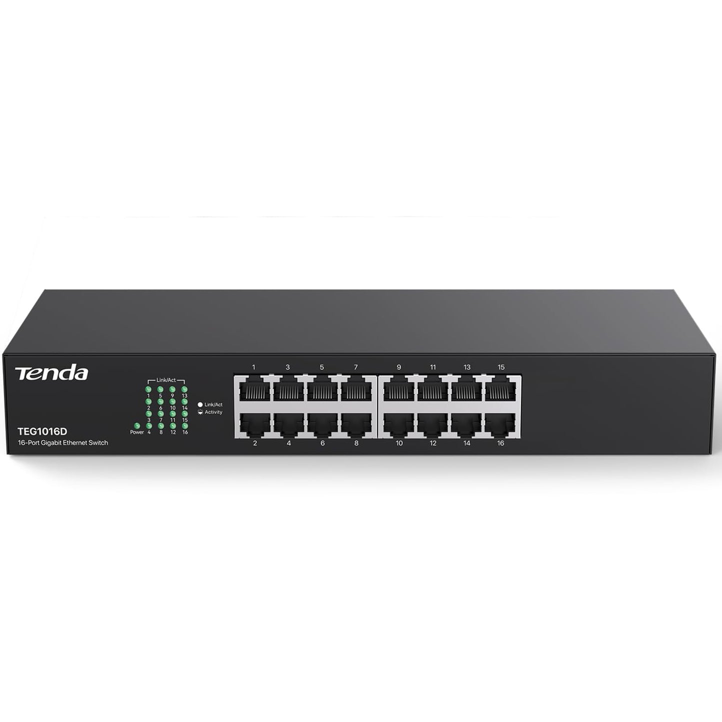 Tenda TEG1016D Switch Gigabit Ethernet de 16 Puertos, 10/100/1000 Mbps, Capacidad de Comunicación 32 Gbps