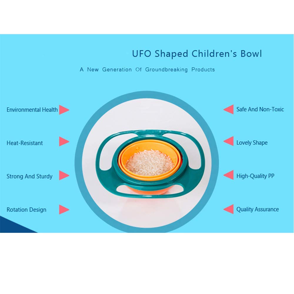 ESH7 Gyro Bowl - Divertido Tazón Giratorio De 360 Grados A Prueba De Derrames con Tapa, Juguete para Alimentar Sin Ensuciar para Bebés Y Niños Pequeños.