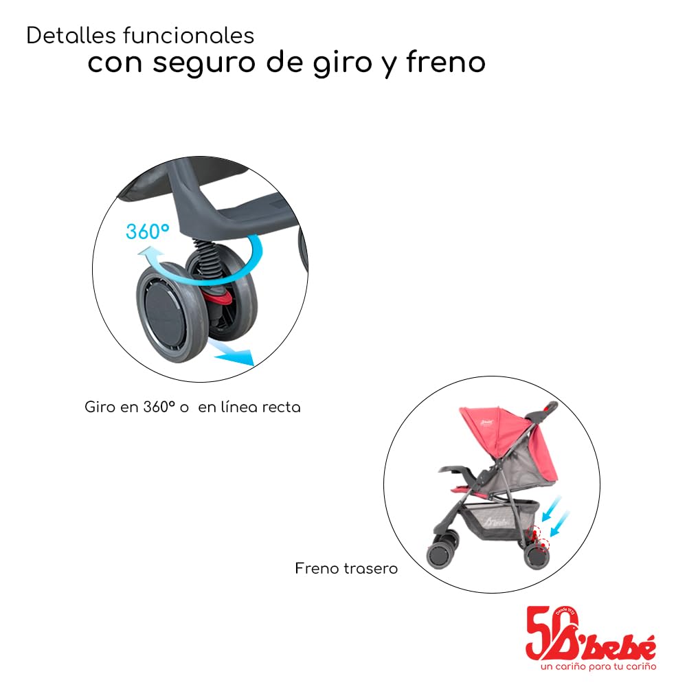 D´BEBÉ - Carriola Citi - Carriola Cómoda y Ligera por su Respaldo Reclinable - Fácil de Transportar - Ideal para Bebés desde 3 Meses de Edad hasta los 2 Años - Color Rosa