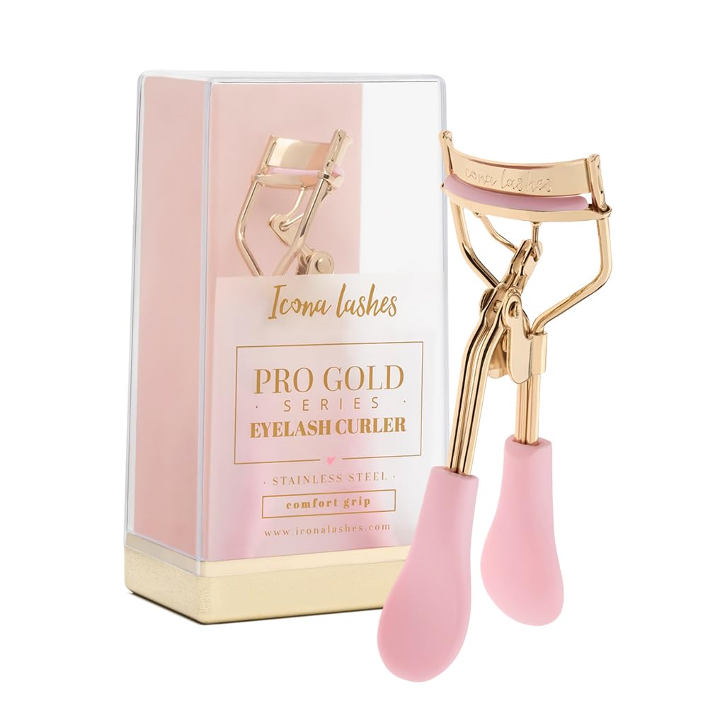 Eyelash Curler for Lush, Luxurious Lashes || 24K Gold Plated Stainless Steel with Silicone Pad & Ergonomic Silicone Cushioned Handles || Comes with Ex