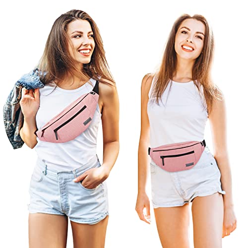 Riñonera MAXTOP Rosa con Conector para Auriculares y 4 Bolsillos para Mujer y Hombre