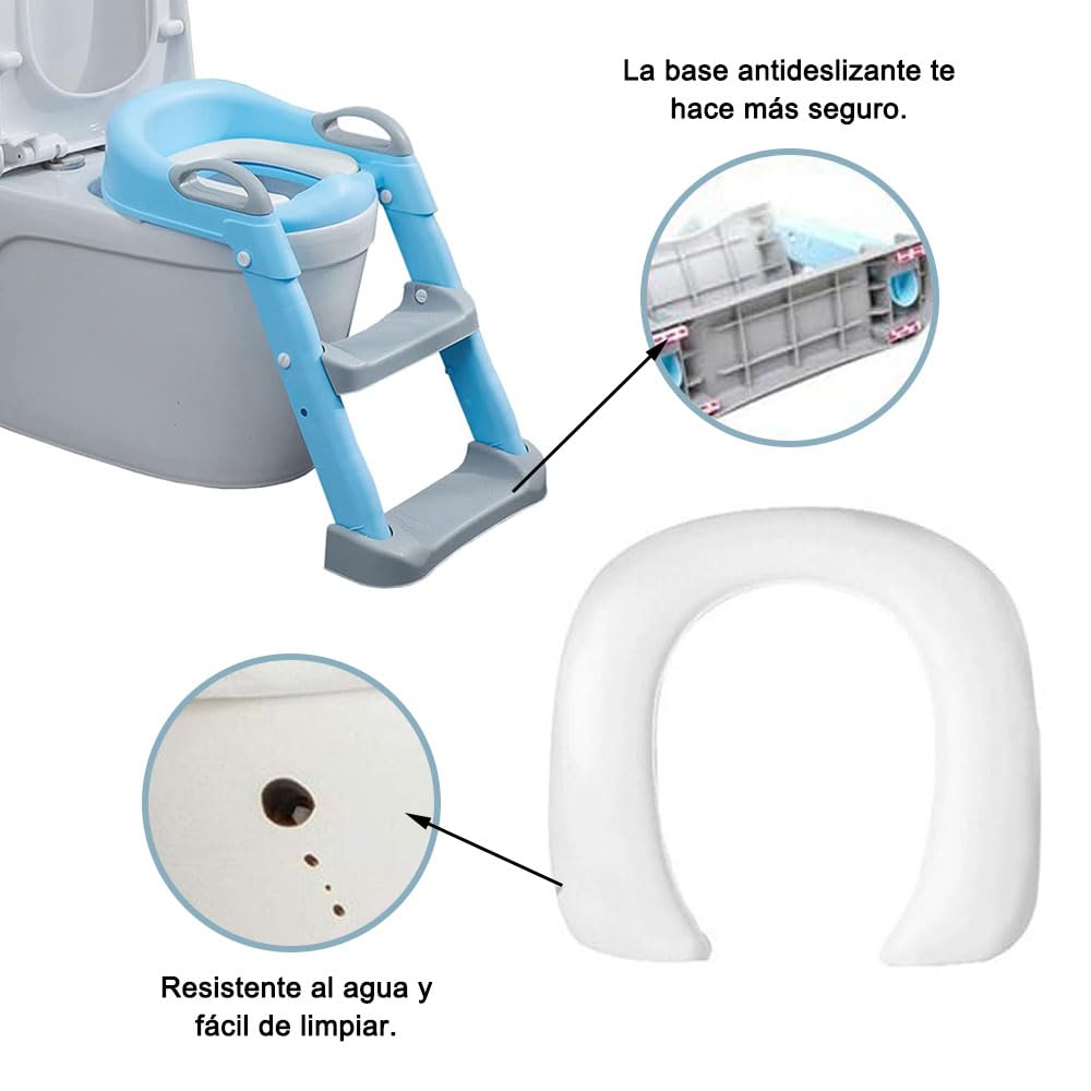 Jiula Asiento de Entrenamiento para Baño con Escalera Antideslizante - Asiento Entrenador para Baño Niño, Taburete Plegable Infantil para Taza, con Acolchonado, Asiento Ergonómico Azul, A, Cojín Duro
