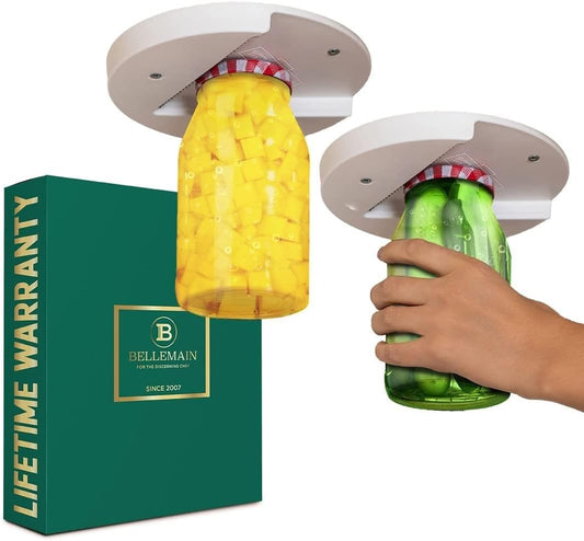 Bellemain - Abridor de tarros para debajo del gabinete, paquete de 2, agarrador de tapa premium y abridor para tarros y botellas, ideal para agarre débil y personas mayores, EZ Install & EZ Off