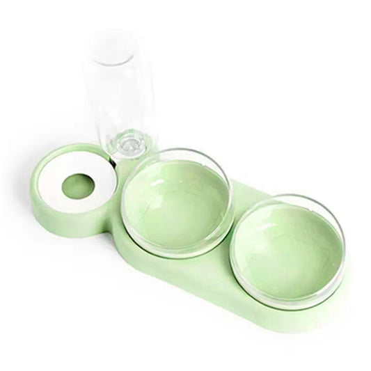 AMONIDA Plato Triple para Mascotas, Diseño Inclinable, Juego de Tazones de Agua para Mascotas, Protección de la Columna Cervical, Inodoro con Botella de Agua, Gato y Perro (Verde)