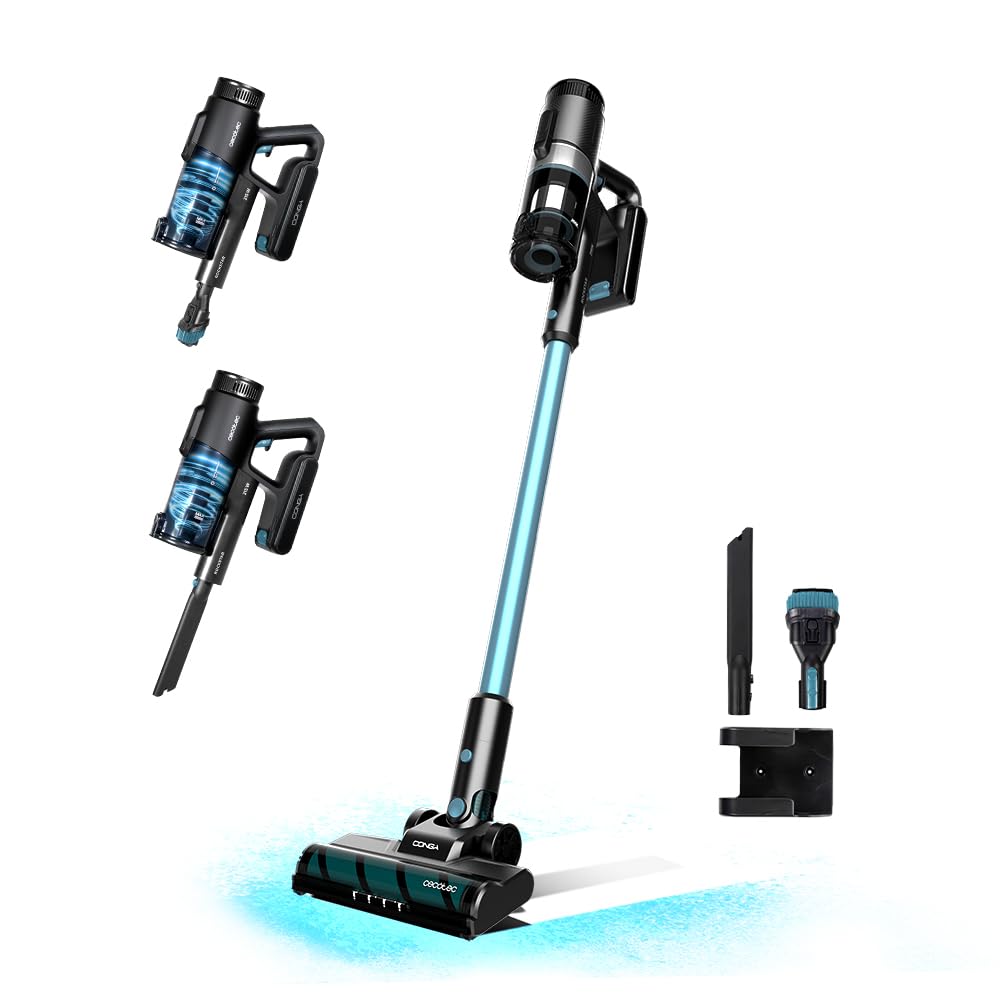 Cecotec Aspirador Escoba sin Cable Conga Rockstar 1500 Ray Jalisco. 215 W, 12 kPa, Autonomía 45 min, 3 en 1, Cepillo Jalisco, Accesorios, 2 Programas, Ciclón Paralelo, Depósito 500 ml