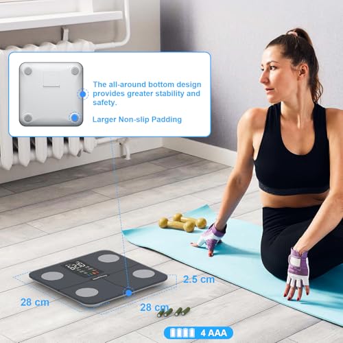 Báscula de grasa corporal inteligente BMI Báscula digital inalámbrica para baño, analizador de composición corporal con aplicación para smartphone con Bluetooth, 380 libras (gris)