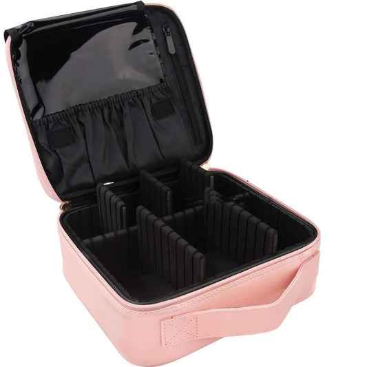 Estuche de Maquillaje de Viaje Portátil Profesional, Bolsa de Cosméticos Impermeable con Divisor Ajustable Adecuada para Cosméticos, Cepillo de Maquillaje（Rosado）