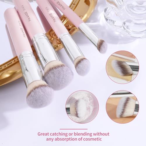 MAANGE Set de Brochas de Maquillaje 4 Piezas Brochas de Maquillaje Profesional Brocha para Base de Maquillaje con Caja de Regalo(Rosado)
