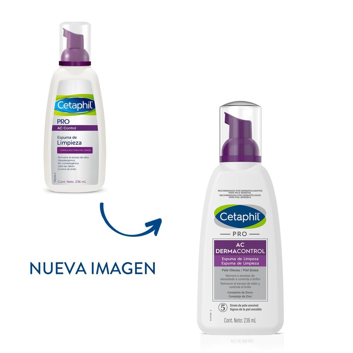 CETAPHIL PRO AC Dermacontrol 1 pz 236 ml Reduce los Niveles de Sebo Recomendada por Dermatólogos para Piel Sensible (Empaques diferentes)