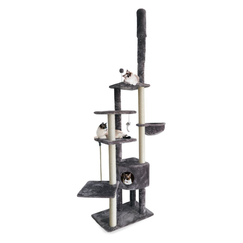 Furhaven Tiger Tough Cat Tree Skyscraper Playground w/Adjustable Height - Gray, One Size