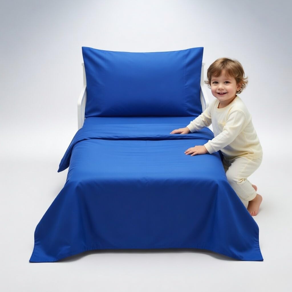 Everyday Kids - Juego de ropa de cama de 4 piezas para niños, incluye edredón, sábana encimera, sábana bajera y funda de almohada reversible, color azul marino