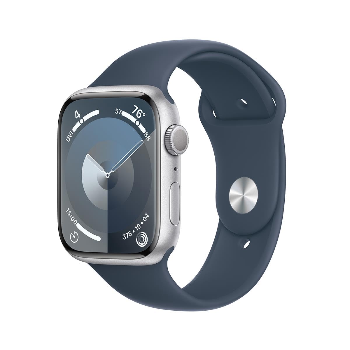 Reloj Inteligente Apple Watch Series 9 GPS 45mm Aluminio Plateado Banda Azul Deportiva Renewed