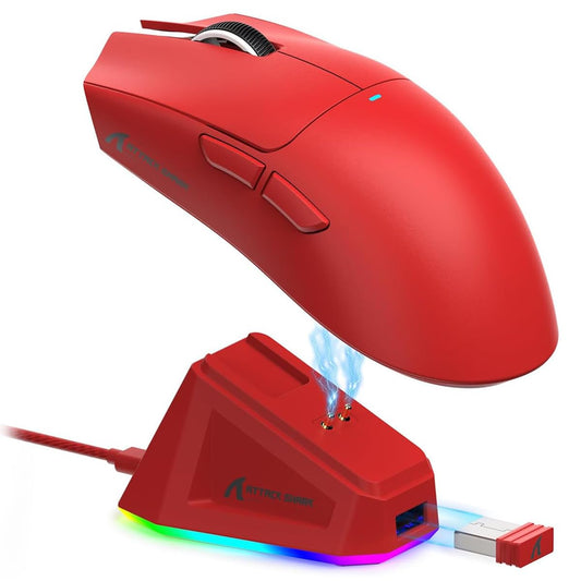 ATTACK SHARK X11 Mouse Inalámbrico con Base de Carga RGB, Mouse Gamer Ultraligero para Juegos, 2.4 GHz/Bluetooth/USB-C de 3 Modos, 24000DPI, 5 Botones programables para PC/Mac