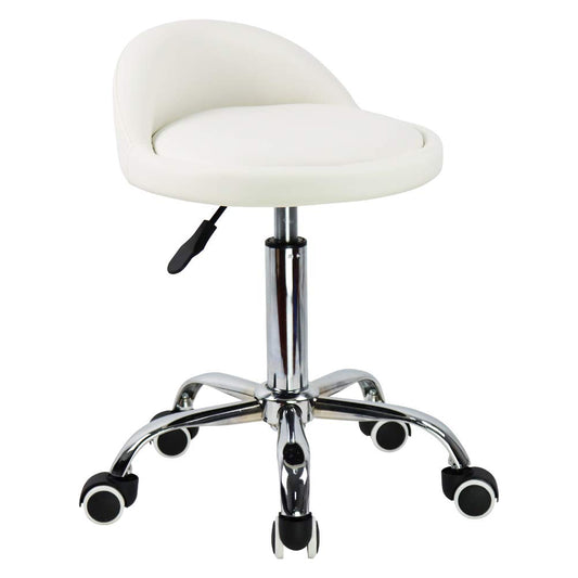 KKTONER Taburetes Giratorios con Respaldo Bajo Taburetes Redondos Rodantes Silla Taburete Blanco con Ruedas para el Hogar Salón Facial SPA Masaje Tatuajes Trabajo