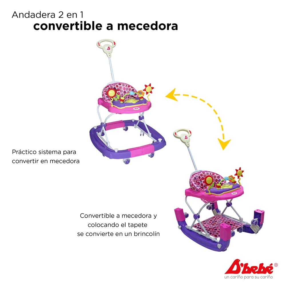 Andadera Mecedora D´BEBÉ Rosa Convertible para Bebé