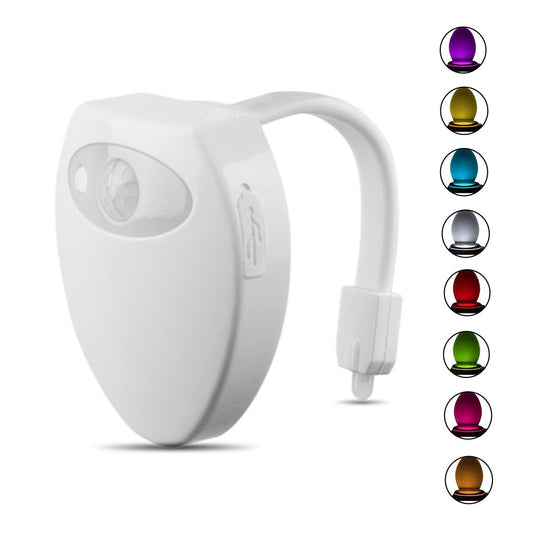 Luz nocturna de inodoro, recargable LED de inducción de movimiento para baño, sensor de luz nocturna de 8 colores con cable USB, ideal para entrenamiento de orinal