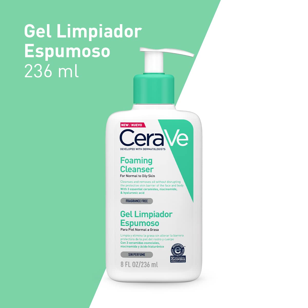CeraVe Crema Hidratante |454gr| Hidrante diario para rostro y cuerpo para piel seca + Gel Limpiador Espumoso Diario para Piel Mixta, Grasa o con Acné 236ml
