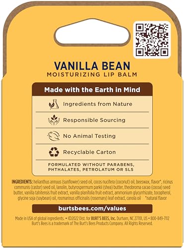 Burt's Bees 100% Natural Moisturizing Lip Balm, Vanilla Bean - 4 Tubes