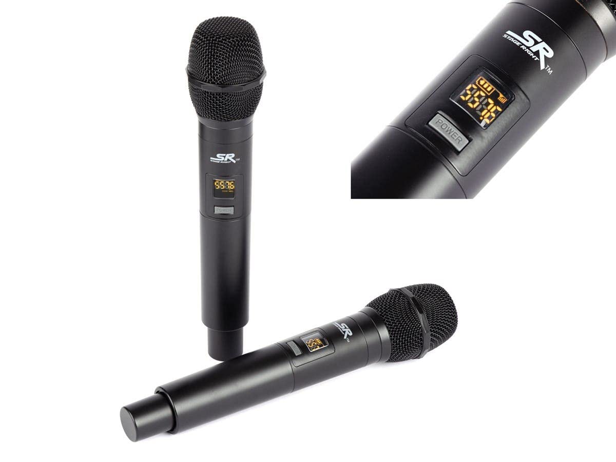 Sistema de Micrófonos Inalámbricos de Mano Dual Monoprice UHF 200-Channel 262 Foot Stage Right Series