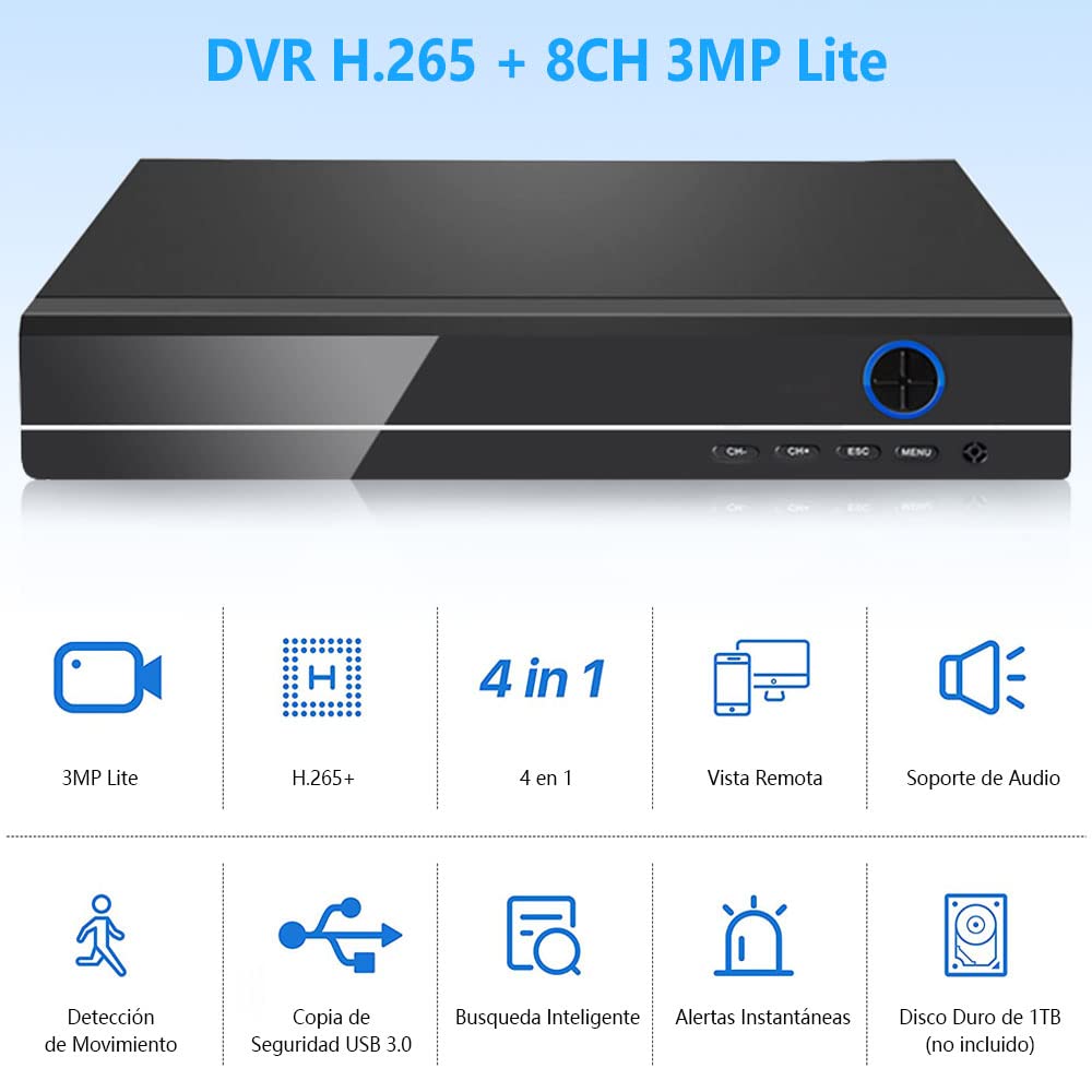 Kit de Cámara de Seguridad EASYTAO 2K 8CH 3MP WiFi con Vision Nocturna y Detección de Movimiento Inalámbrico Impermeable IP66