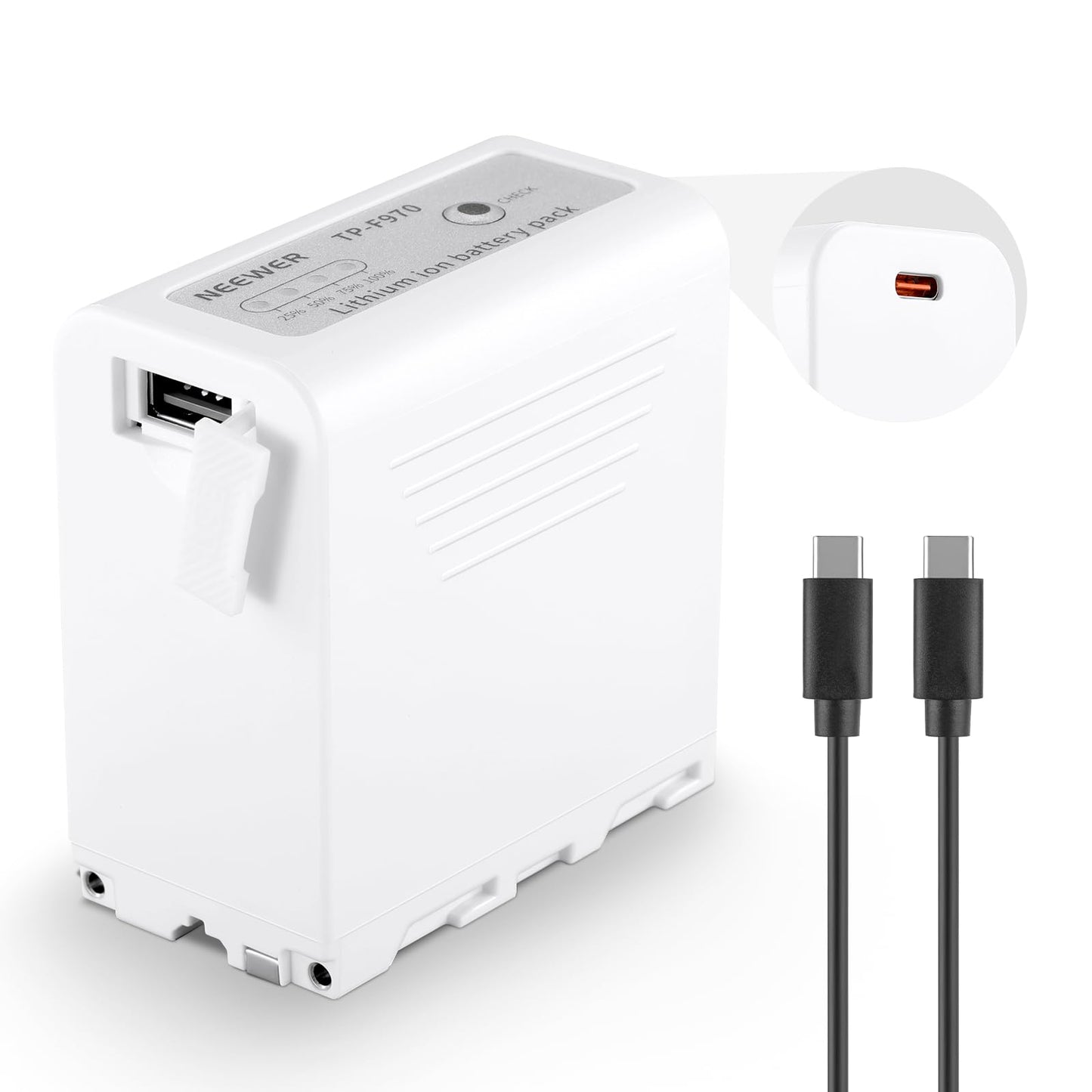 Batería de Repuesto NEEWER Blanco 10500mAh Carga Rápida USB C para Videocámara Sony, Canon y Nikon