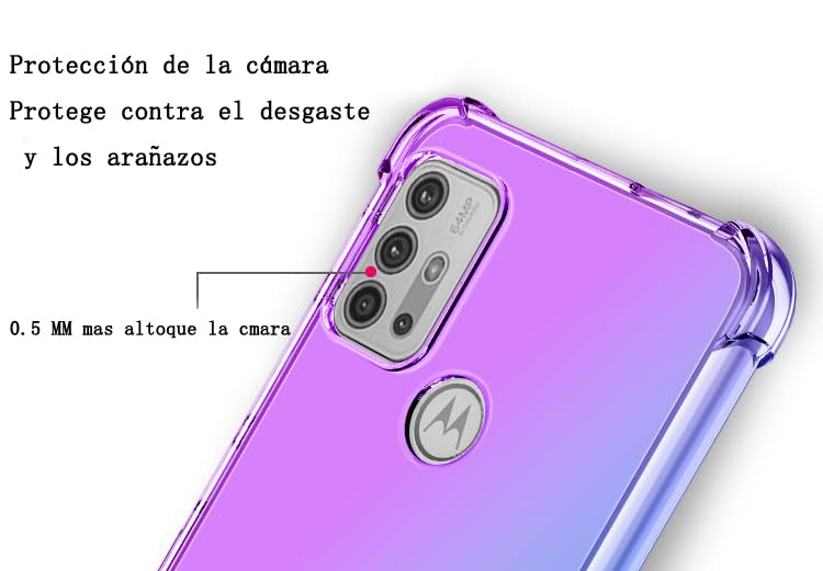 DABUNA Funda para Moto G10 y G30 y G10 Power y G20 Case Uso Rudo,Transparente Colores Degradados Protectora de Cámara Anticaída Carcasa Bumper(Púrpura Azul)