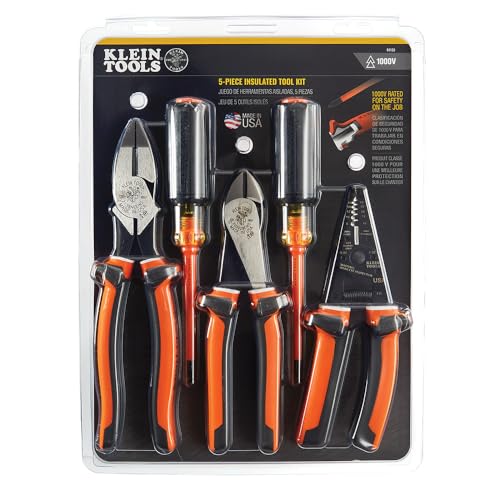 Klein Tools 94130 - Juego de herramientas de destornillador aislado de 1000 V con puntas delgadas Phillips #2 y gabinete de 1/4 pulgadas, 2 alicates y pelacables