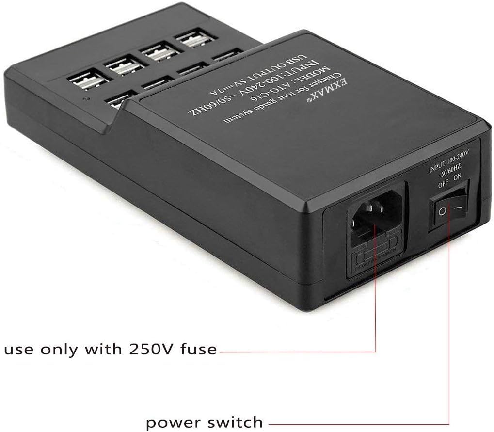 Sistema de Monitorización Auriculares Inalámbricos EXMAX ATG-100T 195-230 MHz para Interpretar en Iglesias y Conferencias con Cargador USB de 16 Puertos