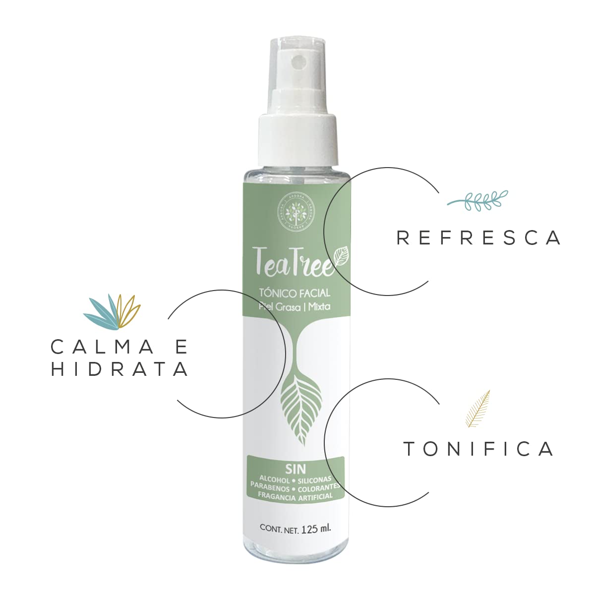 Kit Hidratación y Tonificación: Aceite de ALMENDRAS + Tónico Facial TEA TREE - Ideal para piel grasa. Refresca, calma e hidrata la piel. SIN Parabenos, Siliconas, Colorantes, Alcohol ni Fragancia Artificial. 90 ml. / 125 ml. Árbora
