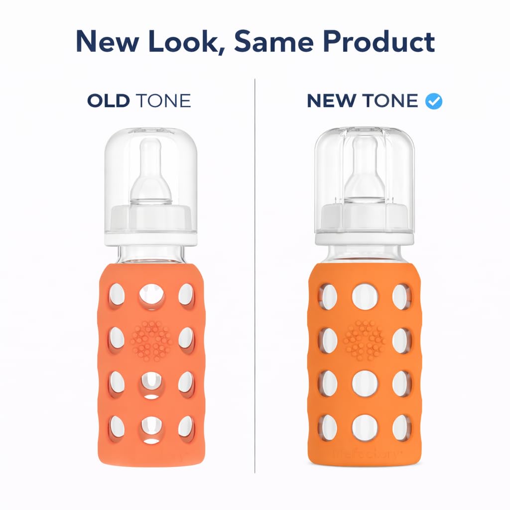 Lifefactory Biberón de vidrio para bebé sin BPA | Funda protectora de silicona | 9 oz Paquete de 2 | Papaya, Kale