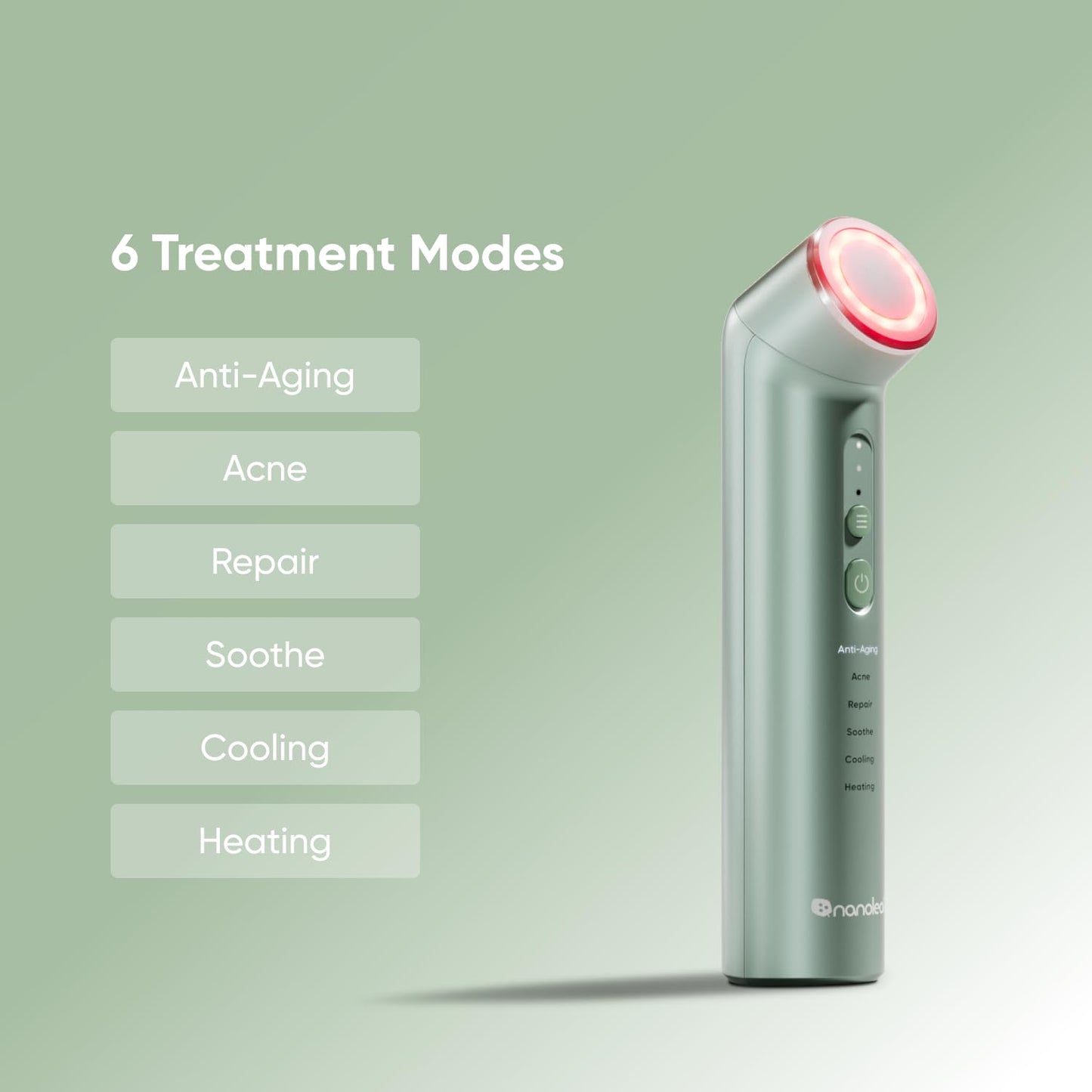 Nanoleaf Varita de fototerapia 6 en 1 aprobada por la FDA para rostro y cuello, masajeador facial con luz roja y azul, vibración, calor y enfriamiento, dispositivo de fototerapia para el antienvejecim