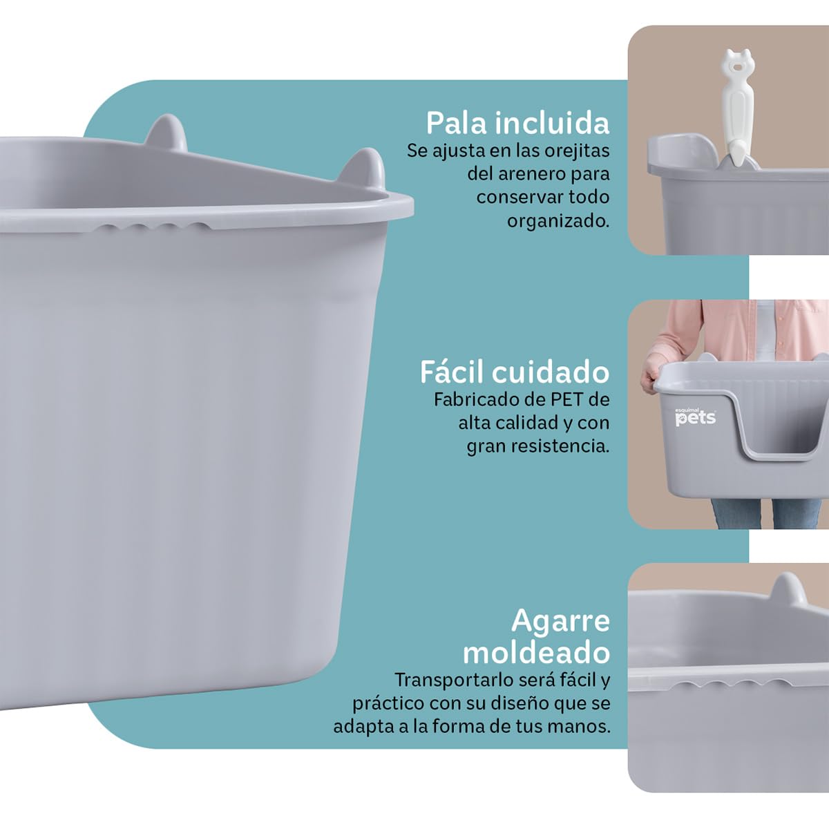 Arenero para Gato ESQUIMAL Gris Paredes Altas con Pala