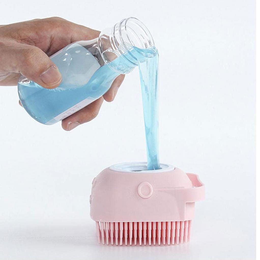 Cepillo de baño de mascotas Silicone Shampoo Masaje Dispensador Cepillo para gato perro rosa