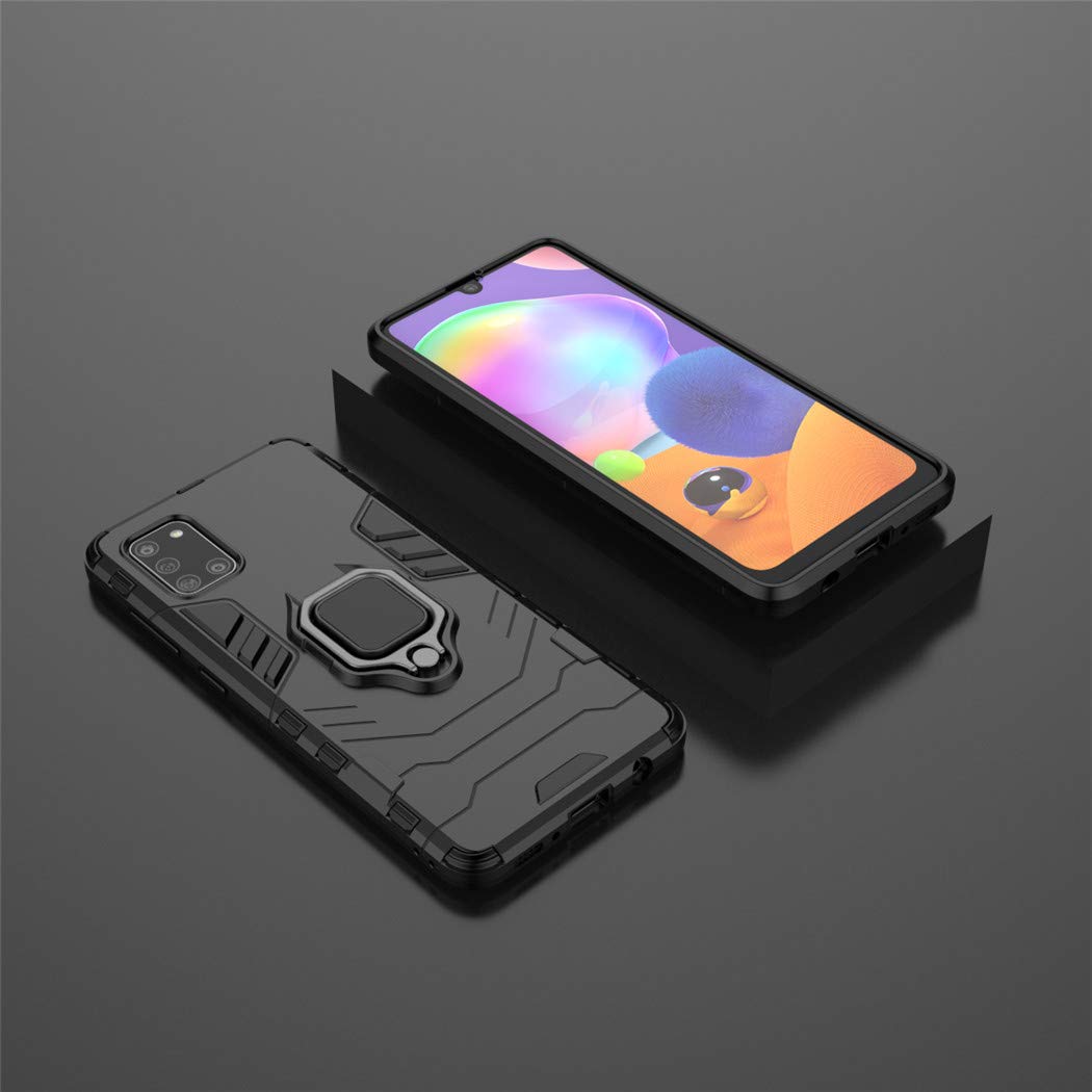Compatible con Galaxy A31 Funda, Anillo Metálico Sujeción Soporte Antichoque Rígido Caja (Funciona con el Montaje de Coche Magnético) Doble Capa Sólido Case Carcasa para Samsung Galaxy A31 (Negro)