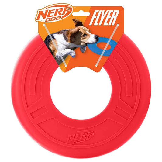 Juguete para Perro Nerf Flyer para Perro, Frisbee, Ligero, Duradero y Resistente al Agua, Ideal para Playa y Piscina, 10 Pulgadas de diámetro, para Razas Medianas/Grandes, Rojo, One-Size-for-Most