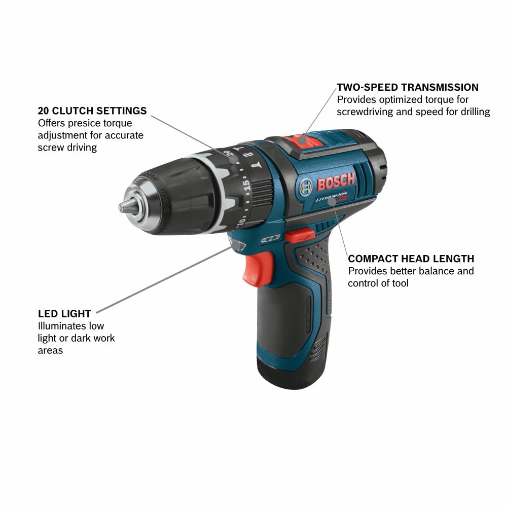 BOSCH PS130N 12V Max 3/8 pulgadas. Taladro de martillo/destornillador (herramienta desnuda), azul