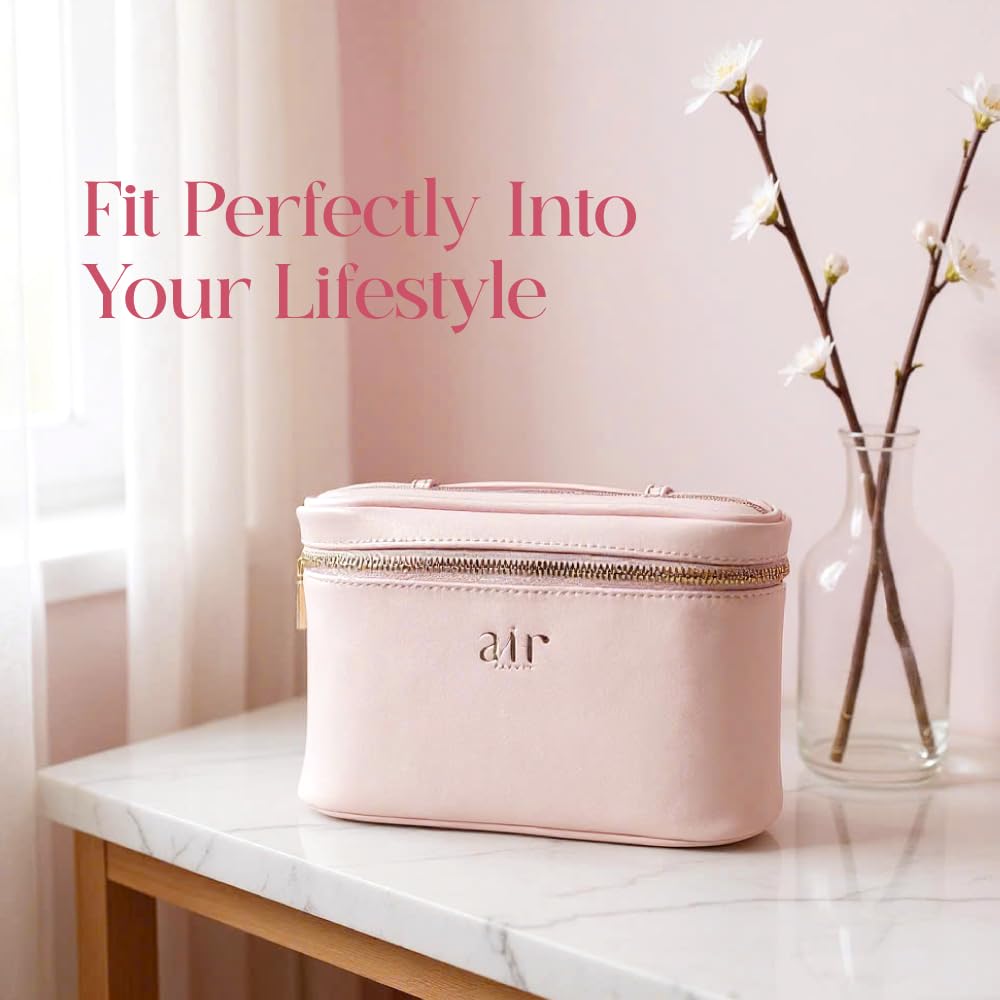 Air Beauty - Bolsa de maquillaje de piel rosa, estuche de viaje para cosméticos con cierre de cierre