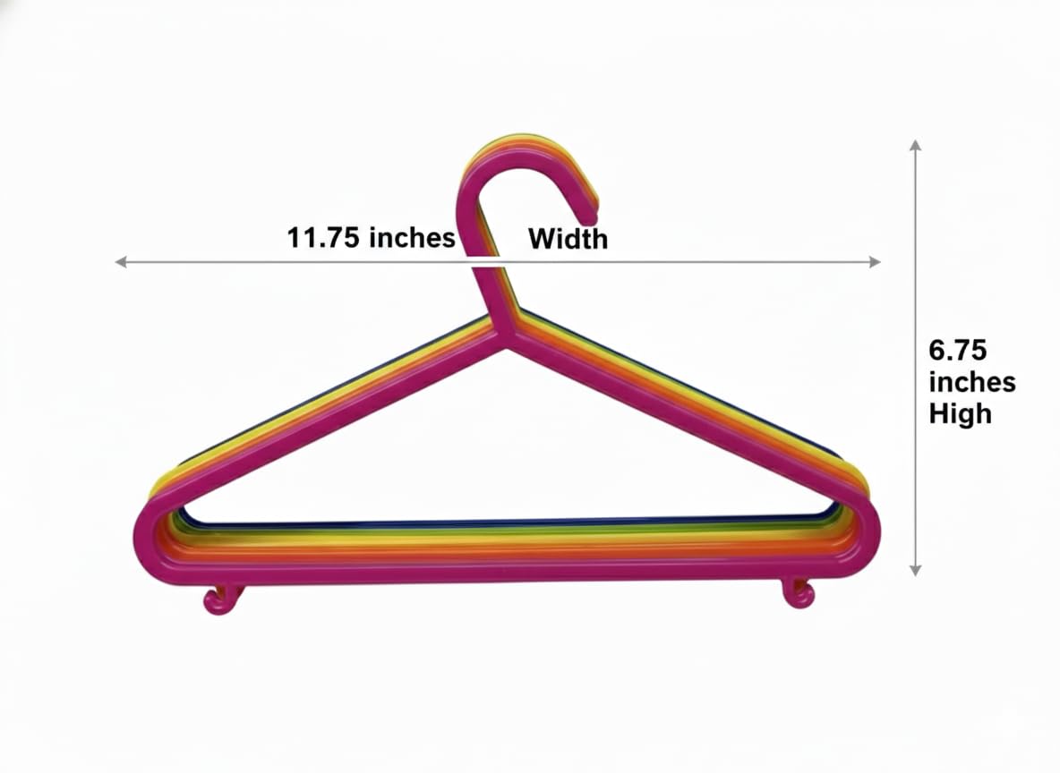 Paquete de 10 perchas de plástico duraderas sin BPA para ropa de bebés y niños pequeños, diseño delgado que ahorra espacio, multicolor (rosa fuerte, verde, azul, naranja, amarillo)