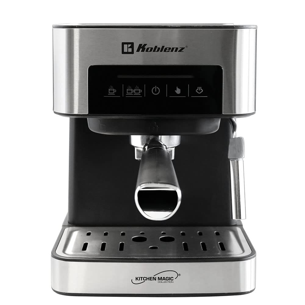 Koblenz Cafetera Espresso y Cappuccino, 2 Tazas, 20 Bares de Presión, 850 W, Sistema de Espuma para Café Cappuccino, Tanque de Agua 1.6 L, Filtro Lavable, Negro con Acero Inoxidable (CKM-750 EIN)
