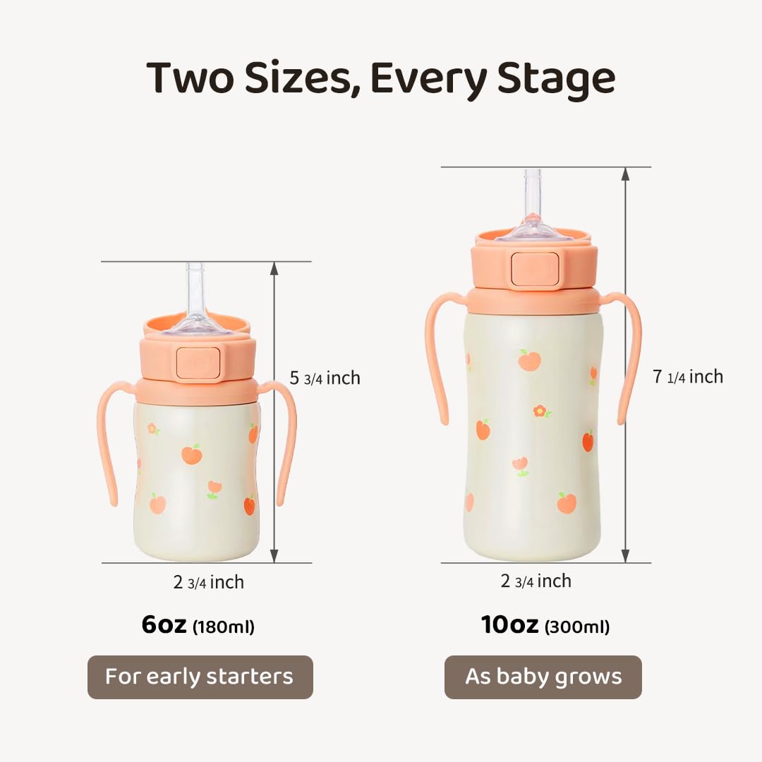GROSMIMI - Vaso de acero inoxidable 316 aislado a prueba de derrames, botella de agua con tapa abatible para niños pequeños, sin BPA (6 onzas, globo de aire)