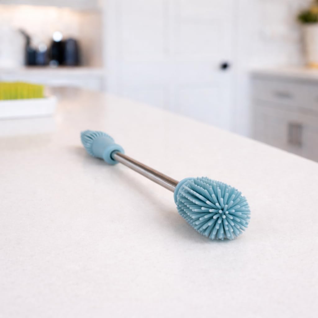 Haakaa cepillo para polvo de limpieza de silicona de grado alimenticio de doble punta (azul pincel)
